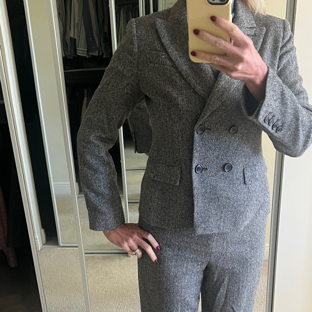 Talbots Set: Wool 8 Jacket & Pants Suit Black and White, Fully Lined EUC